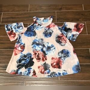 CeCe Cold Shoulder Floral Top Size Medium Multicolor
